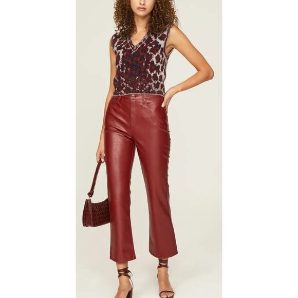 pistola Pants - Pistola Women's Size 26 Red Faux Leather Cropped Pants